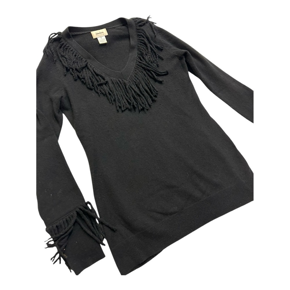 Vintage Neiman Marcus 100% Cashmere Black Fringe V-Neck Sweater!!! Size S!